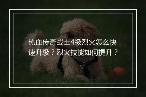 热血传奇战士4级烈火怎么快速升级？烈火技能如何提升？