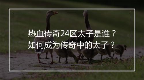 热血传奇24区太子是谁？如何成为传奇中的太子？