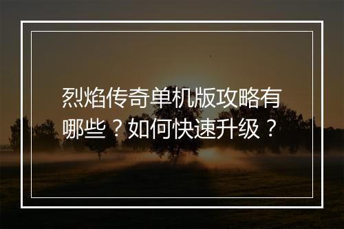 烈焰传奇单机版攻略有哪些？如何快速升级？