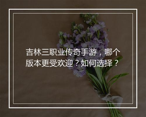 吉林三职业传奇手游，哪个版本更受欢迎？如何选择？
