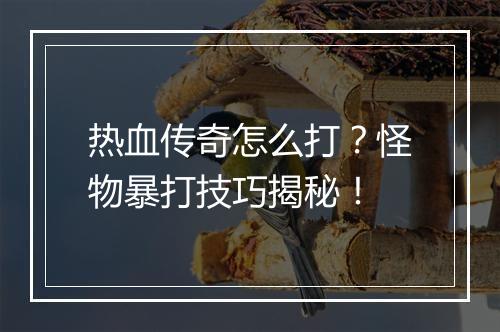 热血传奇怎么打？怪物暴打技巧揭秘！