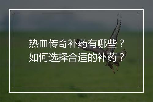 热血传奇补药有哪些？如何选择合适的补药？