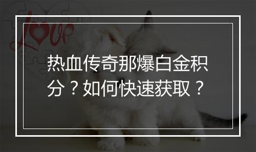 热血传奇那爆白金积分？如何快速获取？