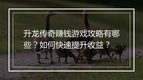 升龙传奇赚钱游戏攻略有哪些？如何快速提升收益？