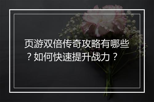 页游双倍传奇攻略有哪些？如何快速提升战力？