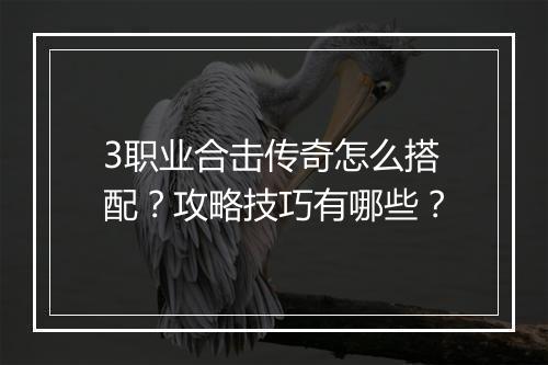 3职业合击传奇怎么搭配？攻略技巧有哪些？