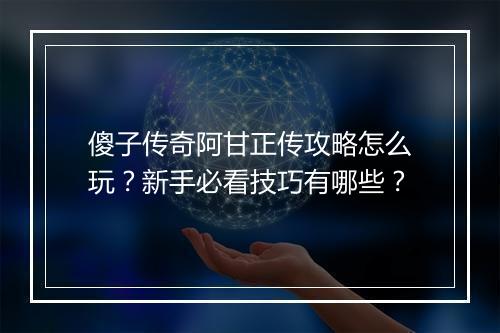 傻子传奇阿甘正传攻略怎么玩？新手必看技巧有哪些？