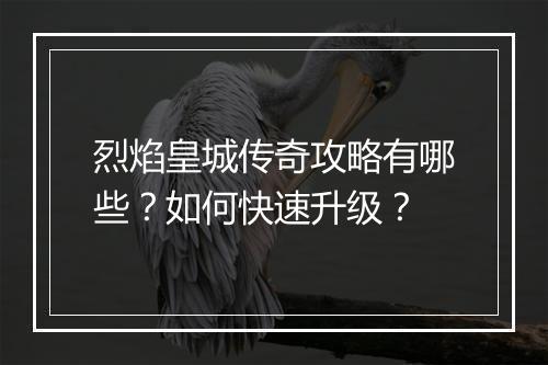 烈焰皇城传奇攻略有哪些？如何快速升级？