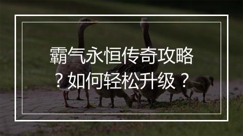 霸气永恒传奇攻略？如何轻松升级？