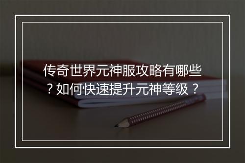 传奇世界元神服攻略有哪些？如何快速提升元神等级？