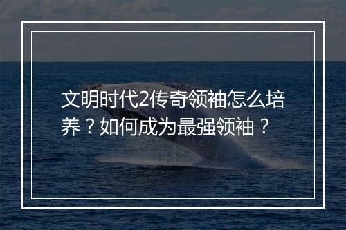 文明时代2传奇领袖怎么培养？如何成为最强领袖？