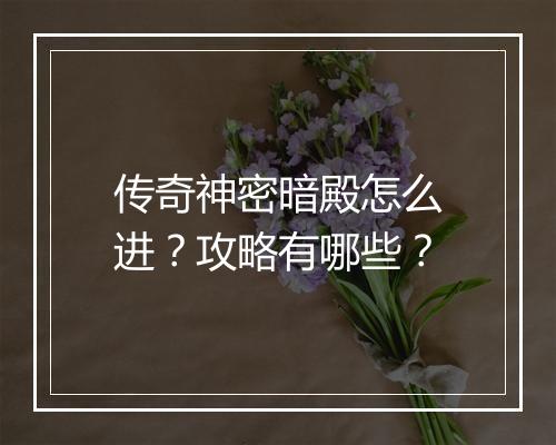 传奇神密暗殿怎么进？攻略有哪些？
