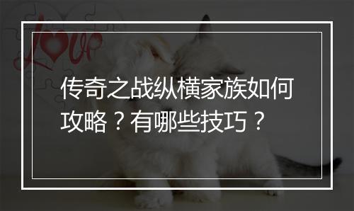 传奇之战纵横家族如何攻略？有哪些技巧？