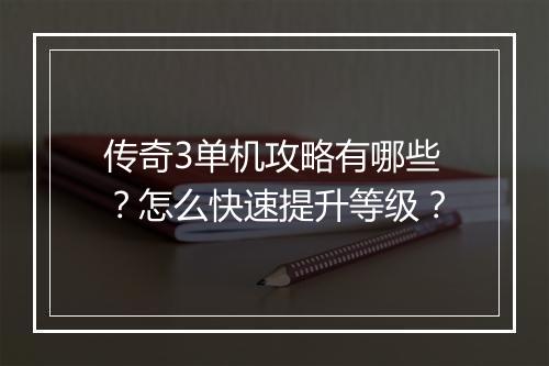 传奇3单机攻略有哪些？怎么快速提升等级？
