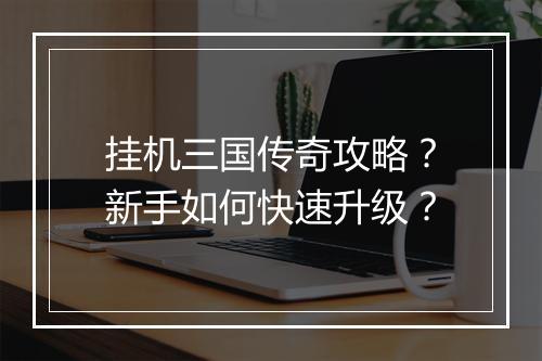 挂机三国传奇攻略？新手如何快速升级？