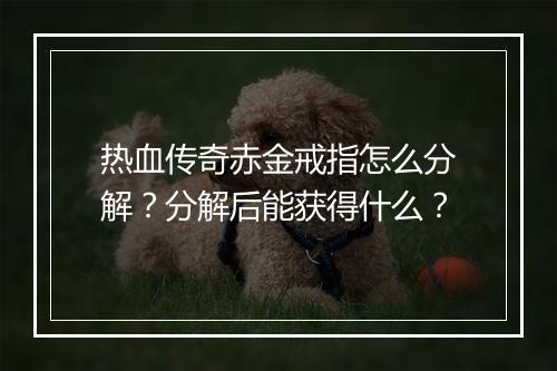 热血传奇赤金戒指怎么分解？分解后能获得什么？