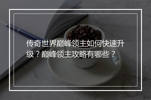 传奇世界巅峰领主如何快速升级？巅峰领主攻略有哪些？
