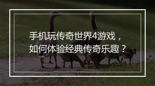 手机玩传奇世界4游戏，如何体验经典传奇乐趣？