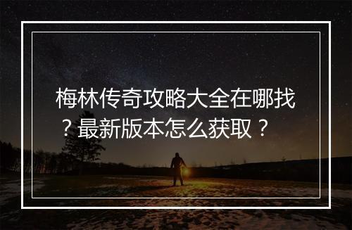 梅林传奇攻略大全在哪找？最新版本怎么获取？