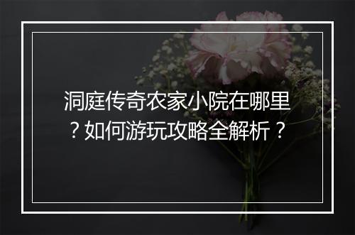 洞庭传奇农家小院在哪里？如何游玩攻略全解析？