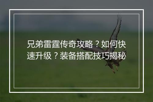 兄弟雷霆传奇攻略？如何快速升级？装备搭配技巧揭秘