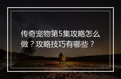 传奇宠物第5集攻略怎么做？攻略技巧有哪些？