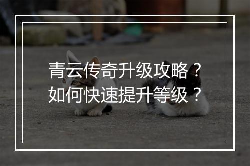 青云传奇升级攻略？如何快速提升等级？