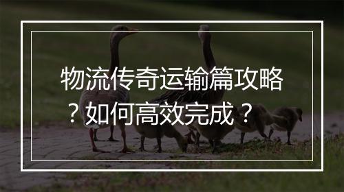 物流传奇运输篇攻略？如何高效完成？