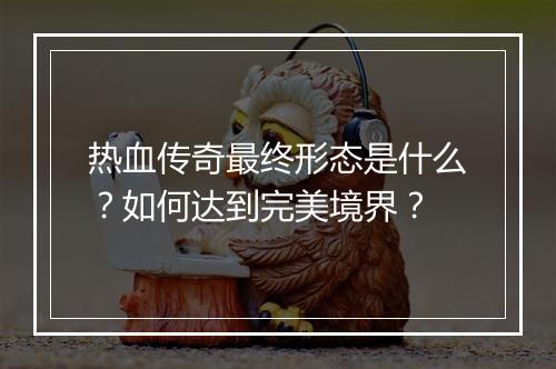 热血传奇最终形态是什么？如何达到完美境界？