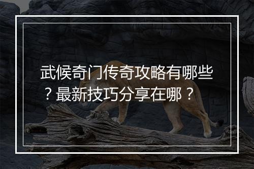 武候奇门传奇攻略有哪些？最新技巧分享在哪？