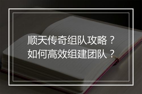 顺天传奇组队攻略？如何高效组建团队？