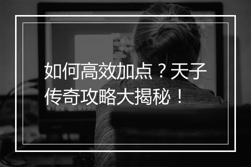 如何高效加点？天子传奇攻略大揭秘！