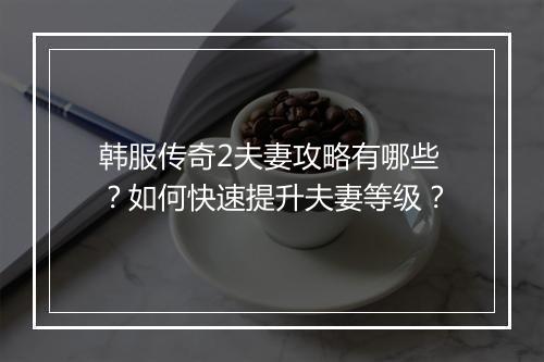 韩服传奇2夫妻攻略有哪些？如何快速提升夫妻等级？