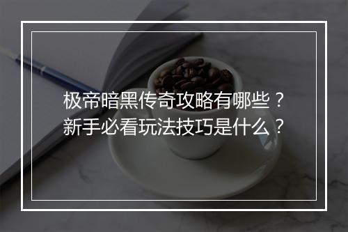 极帝暗黑传奇攻略有哪些？新手必看玩法技巧是什么？