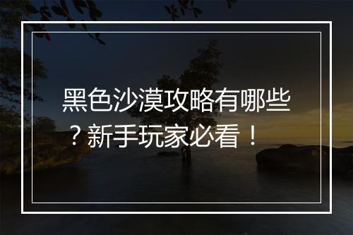 黑色沙漠攻略有哪些？新手玩家必看！
