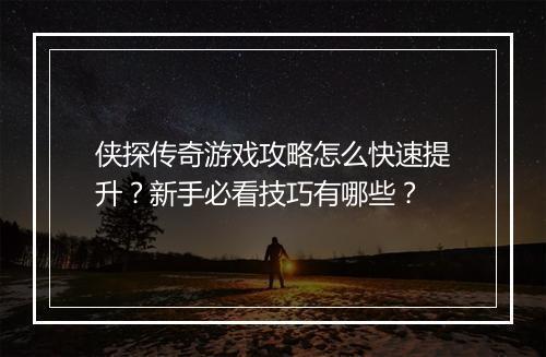 侠探传奇游戏攻略怎么快速提升？新手必看技巧有哪些？