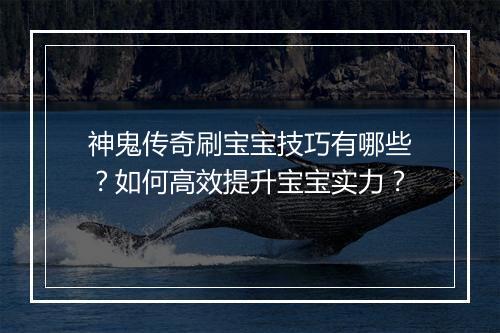 神鬼传奇刷宝宝技巧有哪些？如何高效提升宝宝实力？