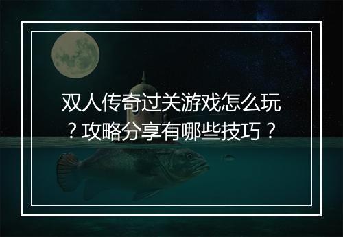 双人传奇过关游戏怎么玩？攻略分享有哪些技巧？