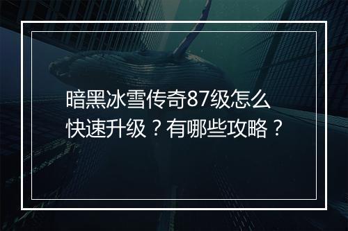 暗黑冰雪传奇87级怎么快速升级？有哪些攻略？