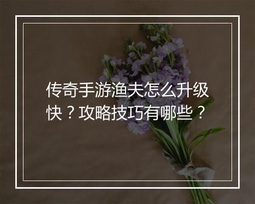 传奇手游渔夫怎么升级快？攻略技巧有哪些？