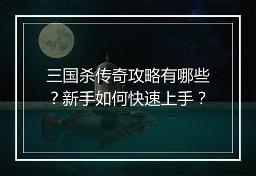 三国杀传奇攻略有哪些？新手如何快速上手？