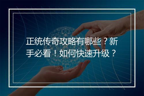 正统传奇攻略有哪些？新手必看！如何快速升级？