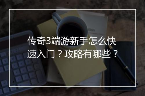 传奇3端游新手怎么快速入门？攻略有哪些？
