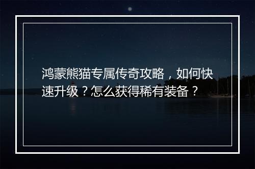 鸿蒙熊猫专属传奇攻略，如何快速升级？怎么获得稀有装备？