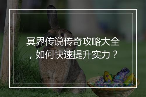 冥界传说传奇攻略大全，如何快速提升实力？