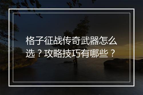 格子征战传奇武器怎么选？攻略技巧有哪些？