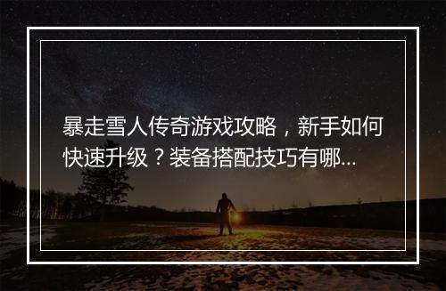 暴走雪人传奇游戏攻略，新手如何快速升级？装备搭配技巧有哪些？