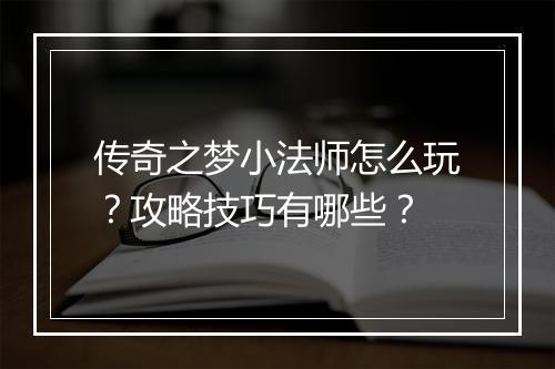 传奇之梦小法师怎么玩？攻略技巧有哪些？
