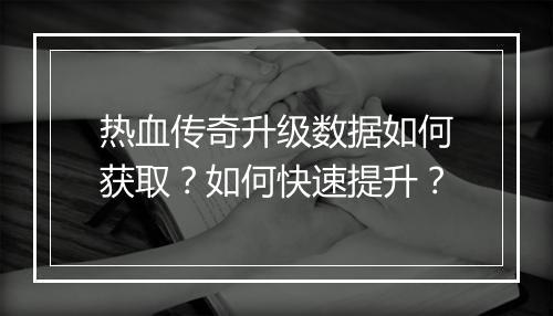 热血传奇升级数据如何获取？如何快速提升？