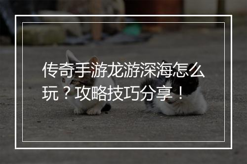 传奇手游龙游深海怎么玩？攻略技巧分享！